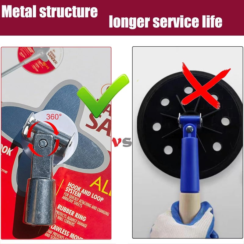 SACKORANGE 9 Inch Radial Hand Drywall Sander with 3 PCS Pole (4 Ft Long)-Premium Wall Cleaning and Polishing Tool with Hook and Loop System–A Unique Metal Pivoting Hinge Drywall Sander - Image 5
